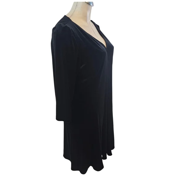 Coldwater Creek Size L 14 16 Black V-neck Velvet Dress - Picture 3 of 7